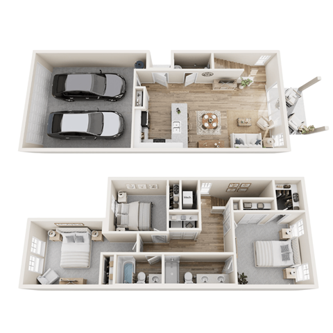 Floor plan for 3 beds, 2.5 baths, 1396 sqft